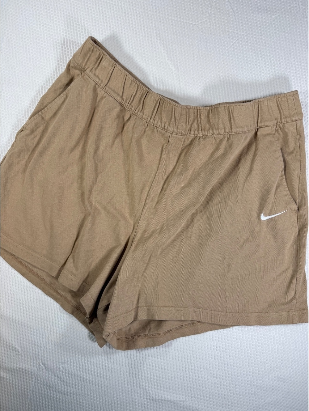 Nike Women’s Tan Cotton Shorts Elastic Waist Swoosh Casual Size Tag Missing XL